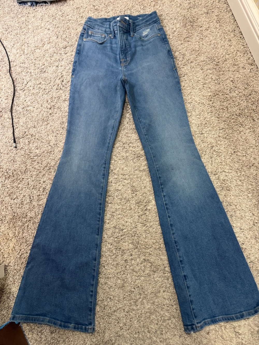 Good American Blue Flare Jeans - High Waist Wide Leg